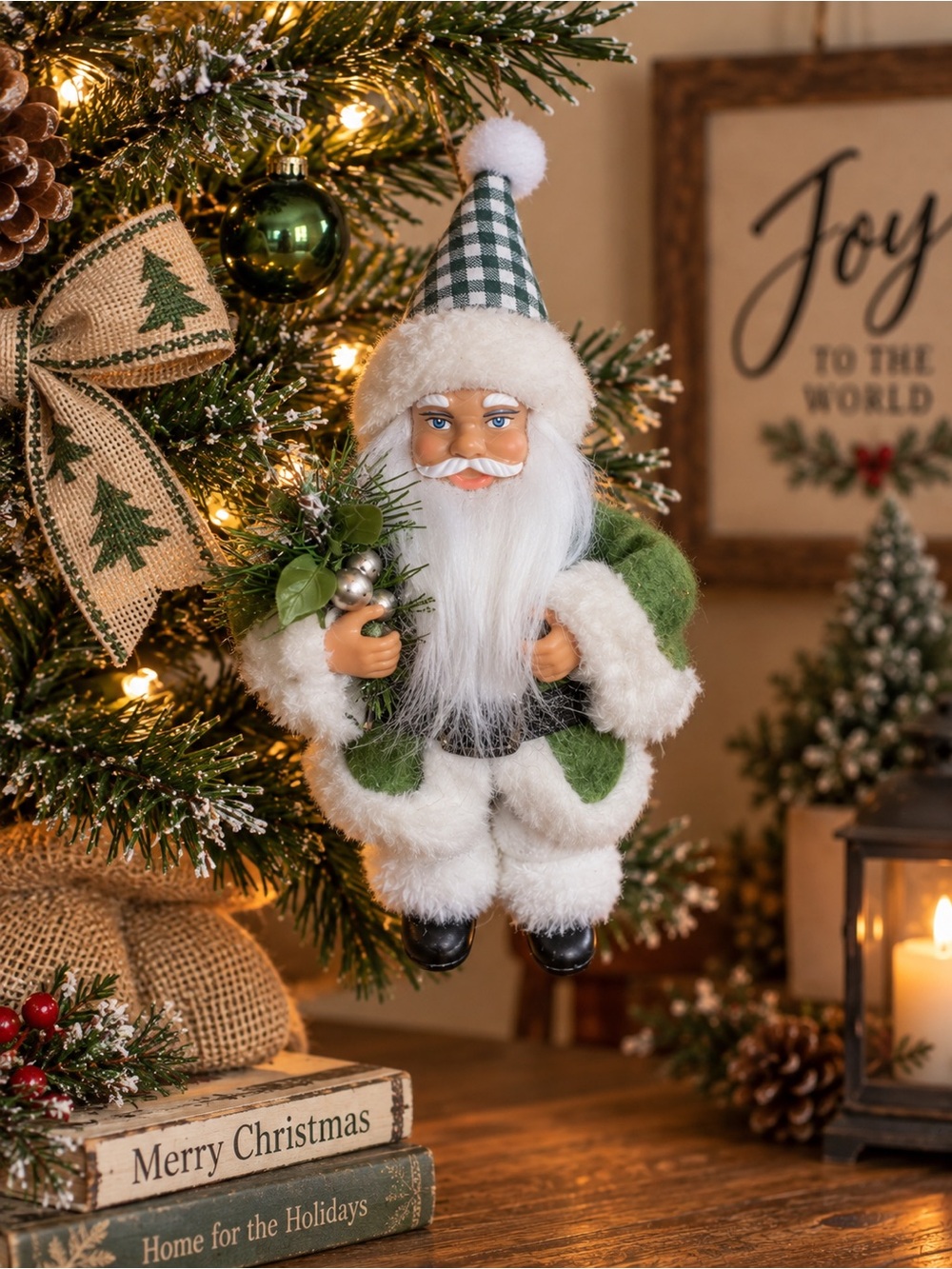 Festive Green Santa Ornament - Holiday Home Decor